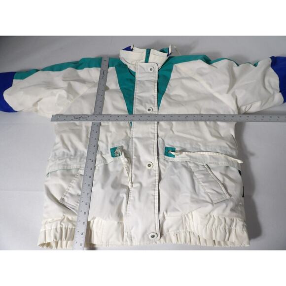 Vintage Izzi Winter Jacket Puffer Womens Large 12/14 White Blue Teal 80s 90s - Picture 13 of 16